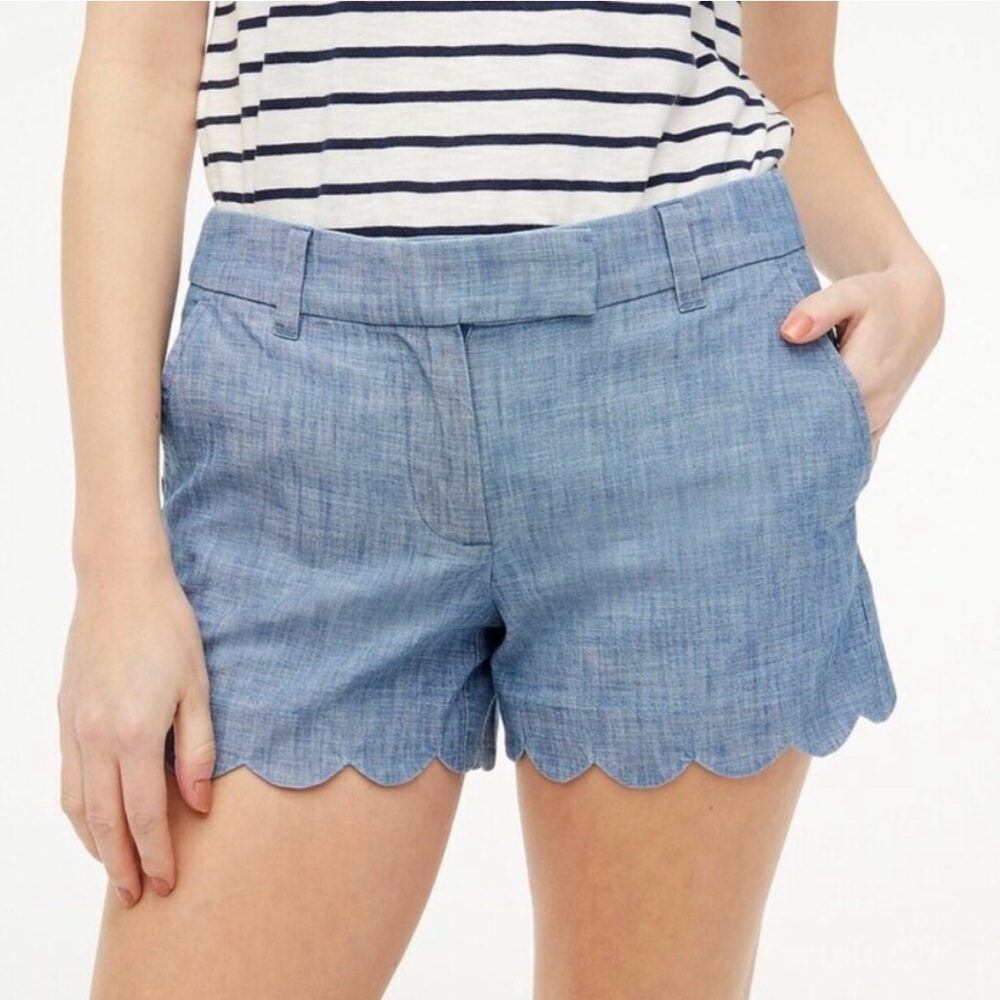J. Crew Blue High Waist Scalloped Shorts